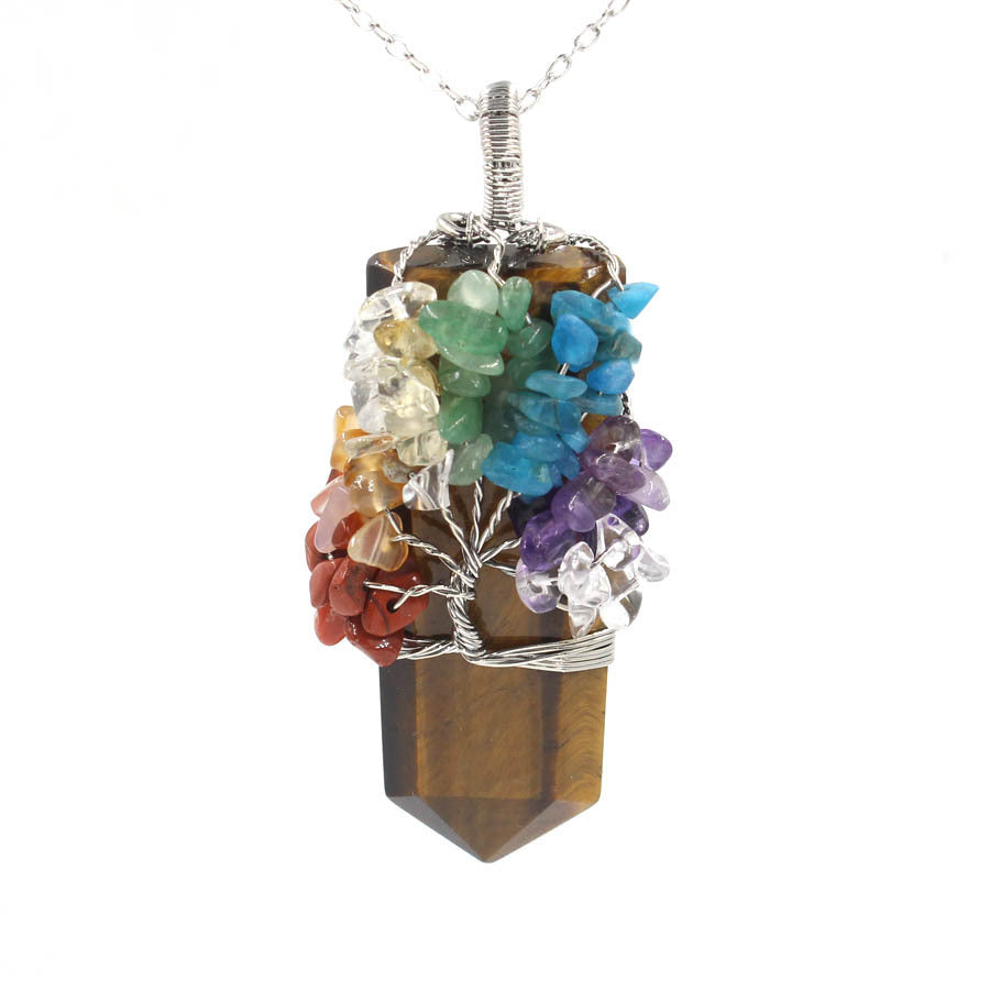 Crystal Column Tree of Life Winding Pendant Necklace - Unisex Healing Jewelry