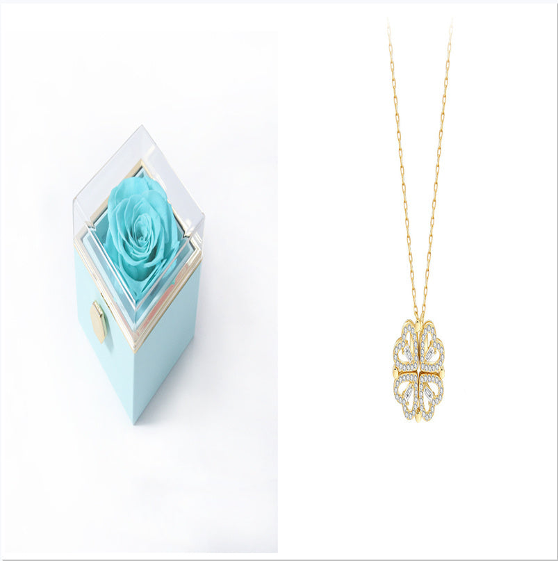 Magnetic Folding Heart-Shaped Four-Leaf Clover Pendant Necklace