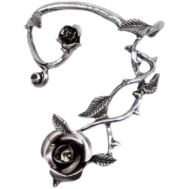 Silver Rose & Vine Ear Wrap (No Piercing)