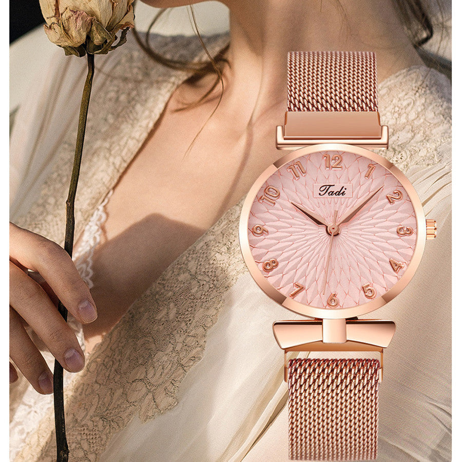 Stylish Rose Gold Quartz Watch & Bracelet Set