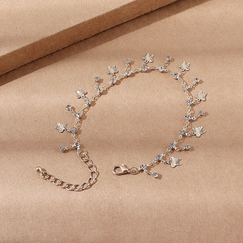 Sparkling Boho Charm Anklet with Butterflies and Flowers