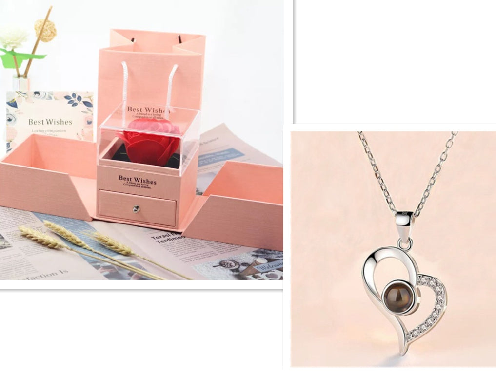 Romantic Rose & Crystal Necklace Gift Set