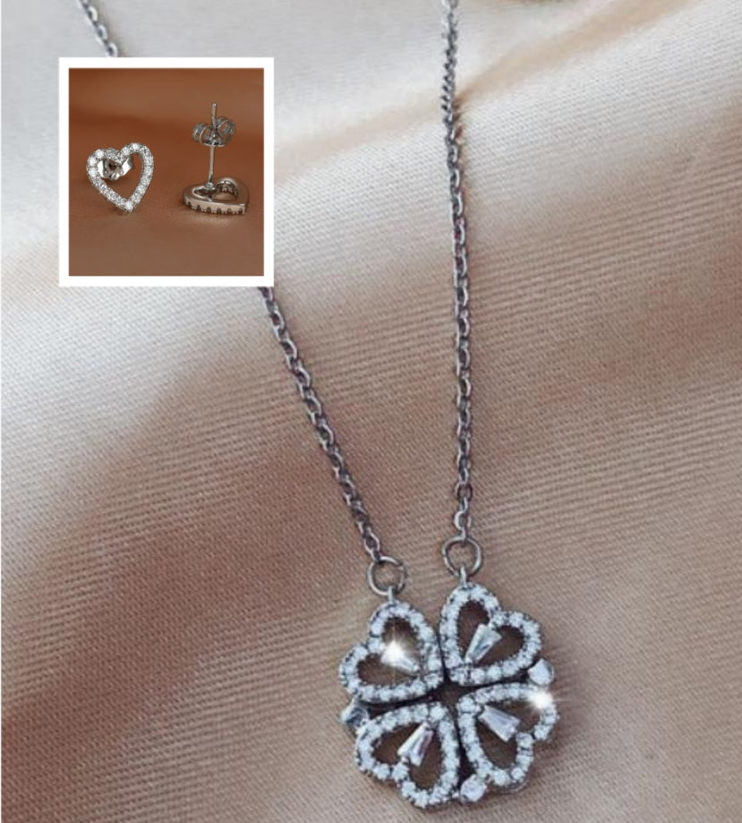 Magnetic Folding Heart-Shaped Four-Leaf Clover Pendant Necklace