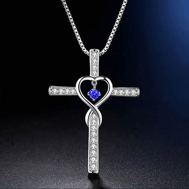 Infinity Love Christian Cross Birthstone Pendant Necklace