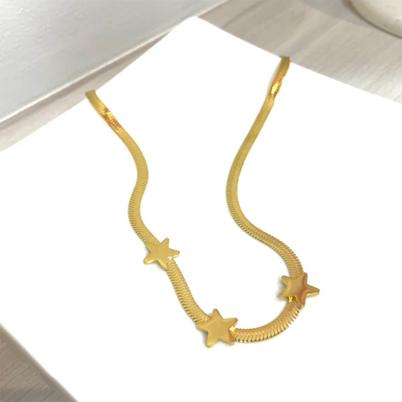 Gothic Blade Snake Chain Choker - Gold Stainless Steel Star Necklace