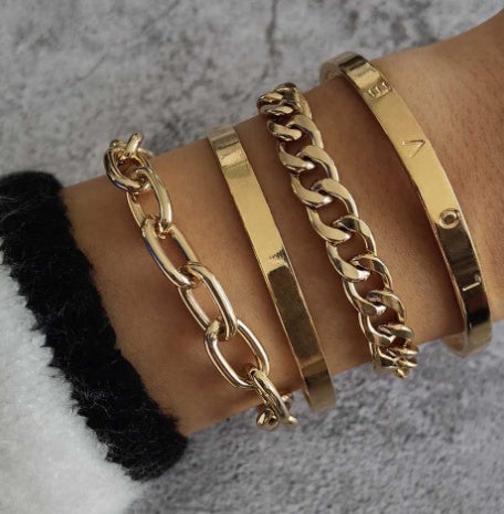 Minimalist Hollow C-Shaped Chain Bracelet Set