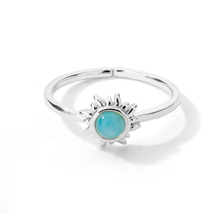 Vintage Golden Lotus & Moon Sun Opal Rings
