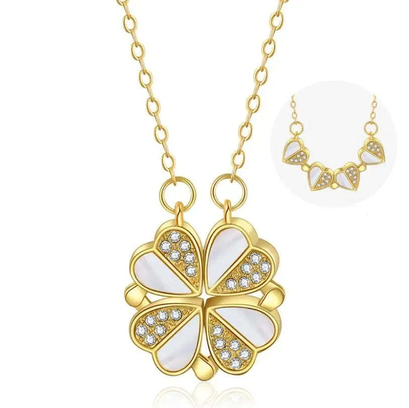 Luxury Four-Leaf Clover Pendant Necklace - Stainless Steel Crystal Heart