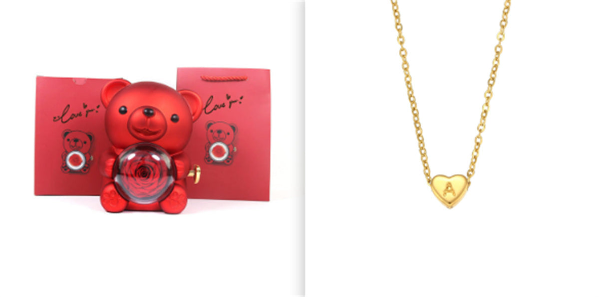 Eternal Rose Teddy Bear Gift Box with Rotating Jewelry Drawer