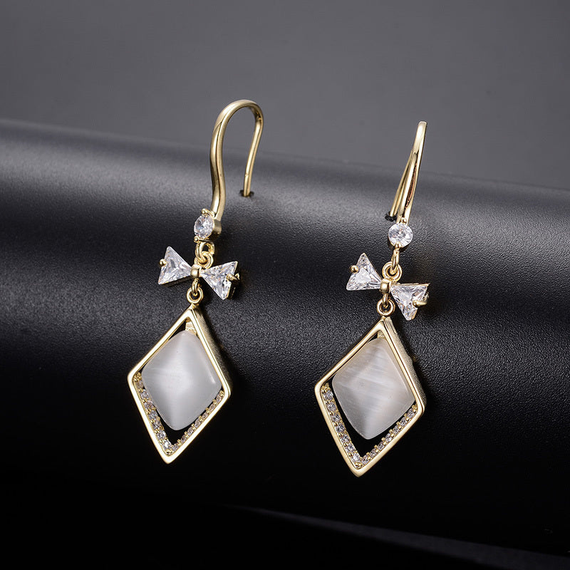 Fashionable High-End 14K Gold Plated Opal & Zircon Earrings