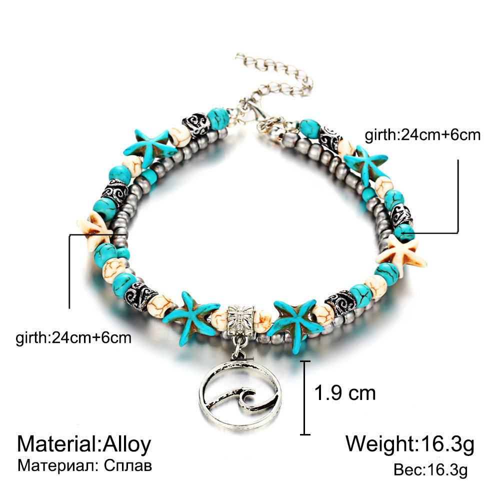 Simplicity Green Blue Color Starfish Anklet