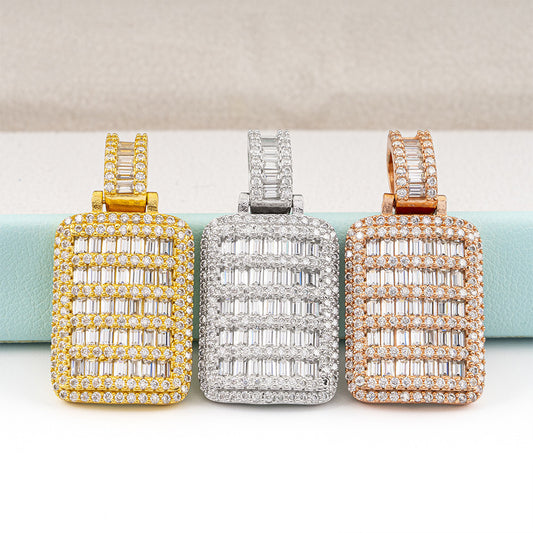 Hip Hop Iced Out Moissanite Rectangle Pendant