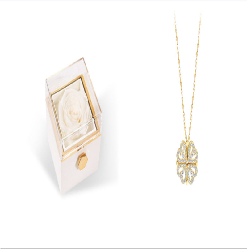 Magnetic Folding Heart-Shaped Four-Leaf Clover Pendant Necklace