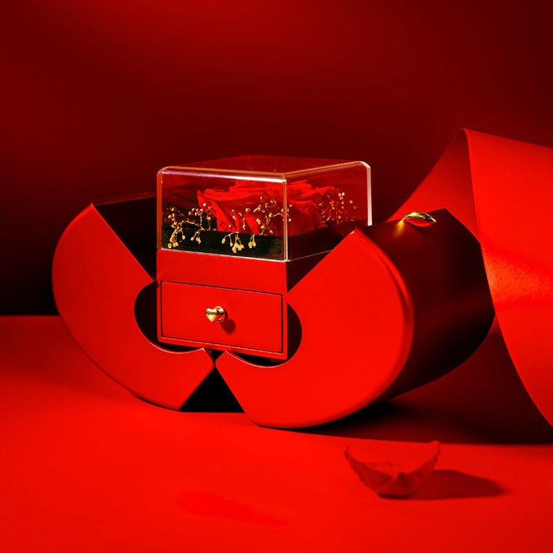 Red Apple Jewelry Box Set - Eternal Rose & Necklace Christmas Gift