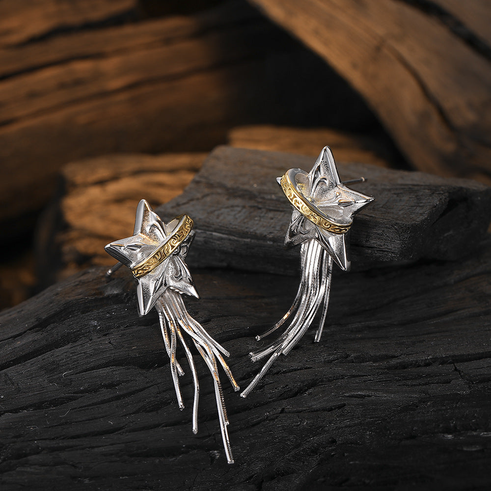 925 Sterling Silver Tassel Five-pointed Star Earrings