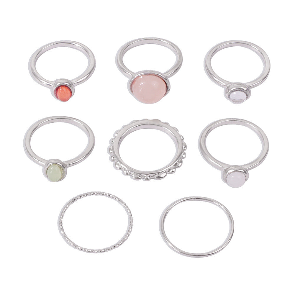 Colorful Stone Metallic Finger Rings Set