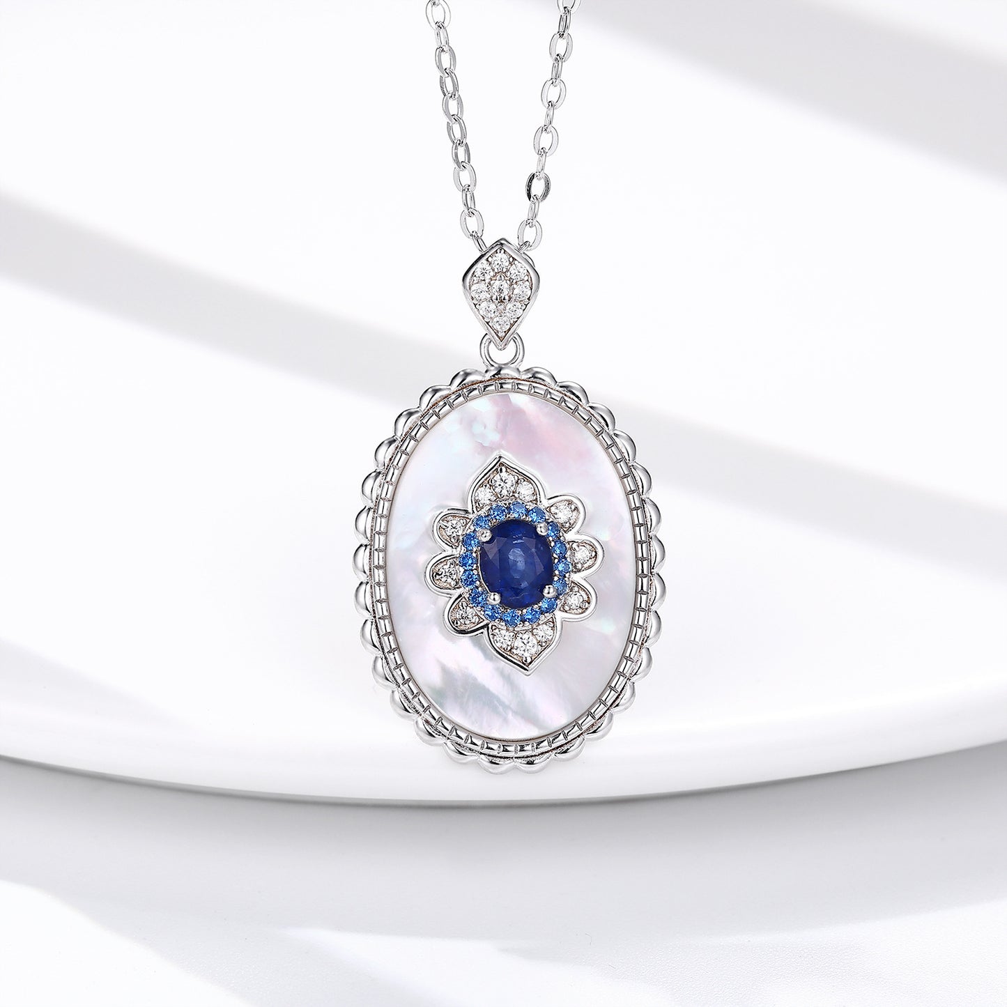 Elegant Sapphire and Diamond Style Pendant Necklace S925 Sterling Silver