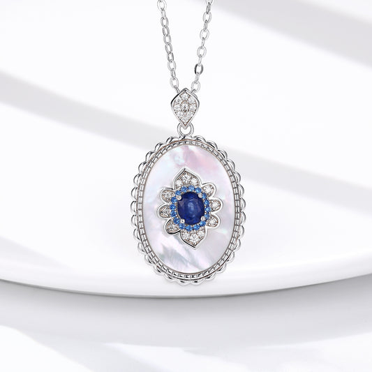 Elegant Sapphire and Diamond Style Pendant Necklace S925 Sterling Silver