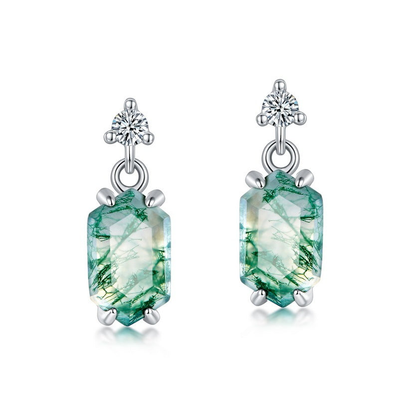 Elegant Green Moss Agate & Sterling Silver Eardrops