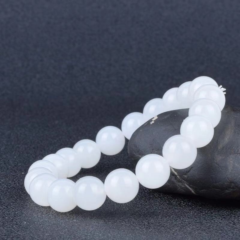 White Jade Fat Round Bead Bracelet