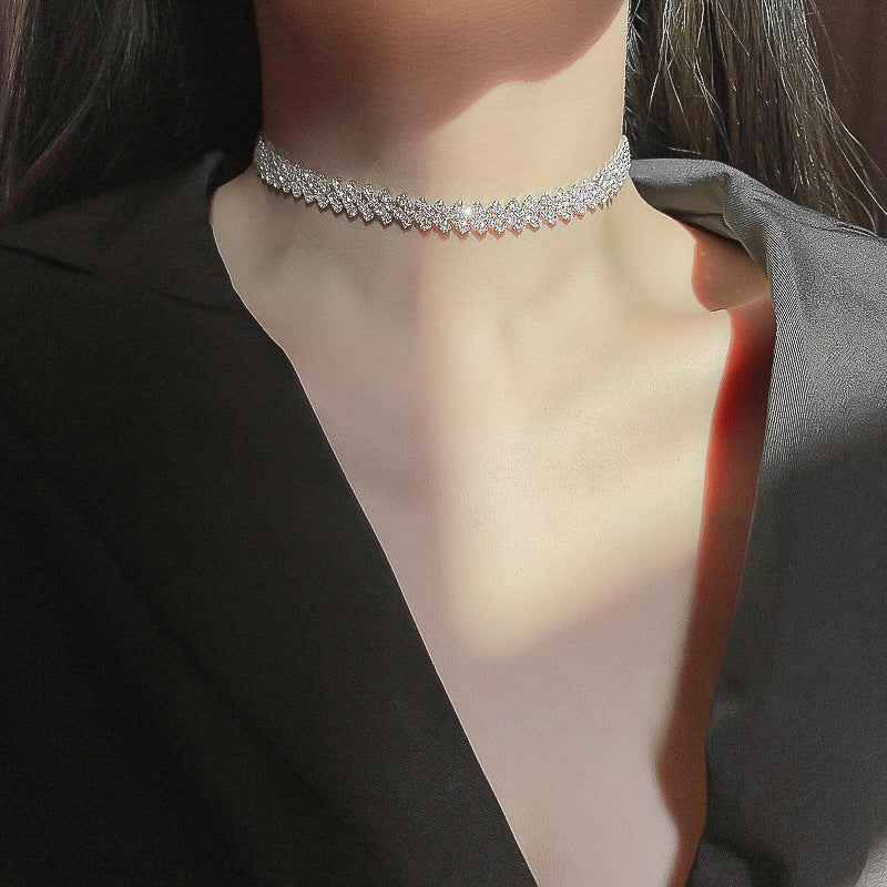Dazzling Full Rhinestone Clavicle Chain Necklace