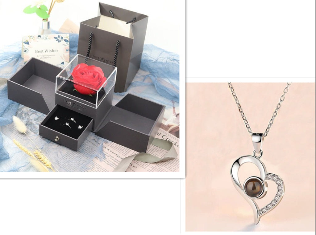 Romantic Rose & Crystal Necklace Gift Set