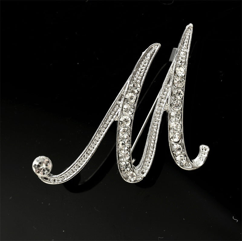 26 English Alphabet Brooch with Diamonds