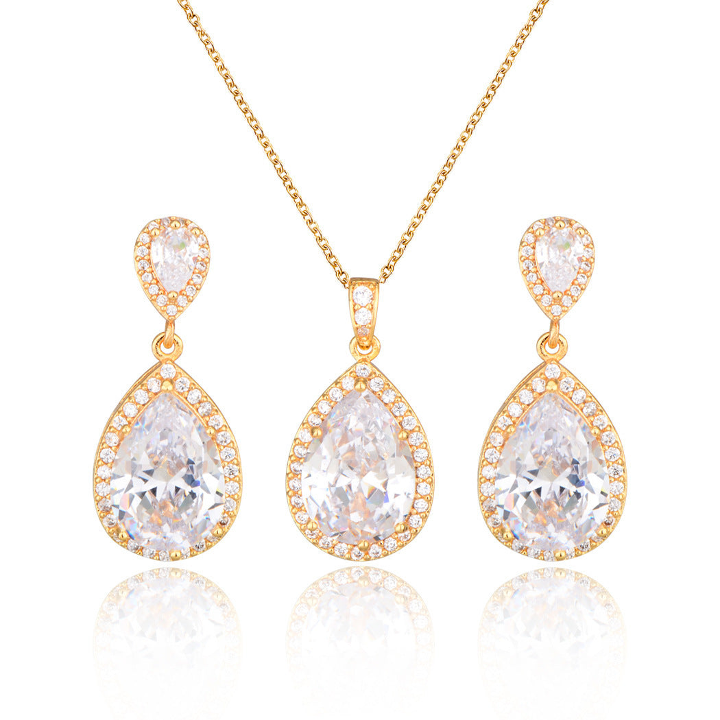 Graceful Zircon Water Drop Bridal Jewelry Set