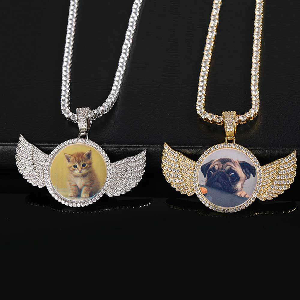 Custom Angel Wings Photo Medallion Necklace