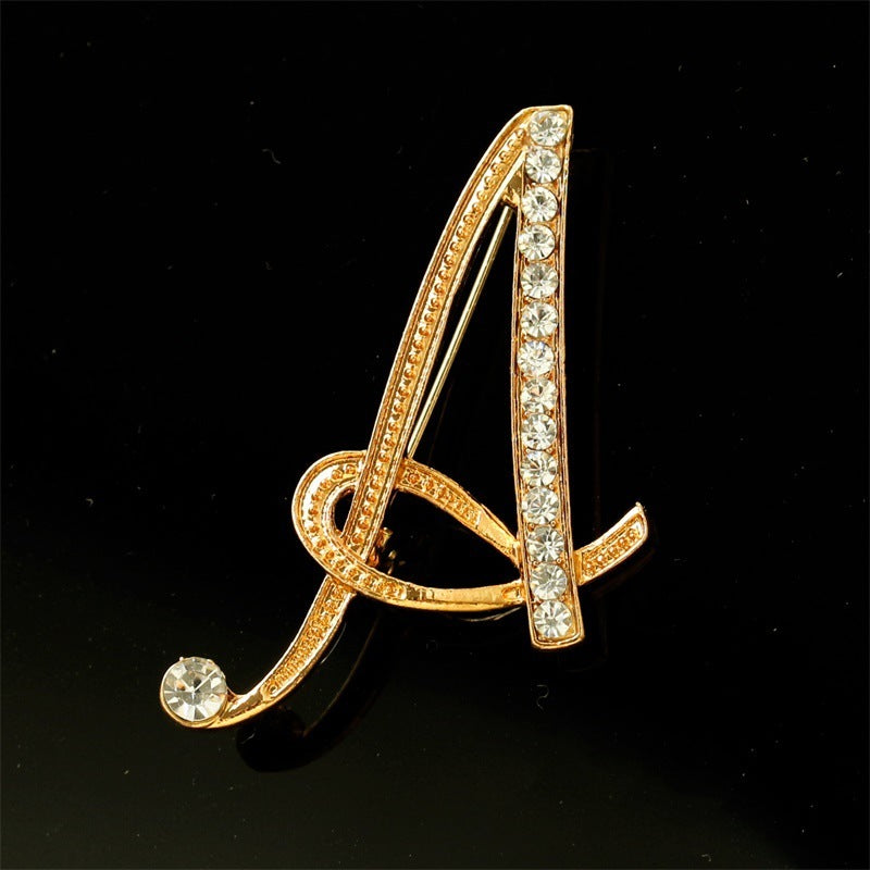 26 English Alphabet Brooch with Diamonds