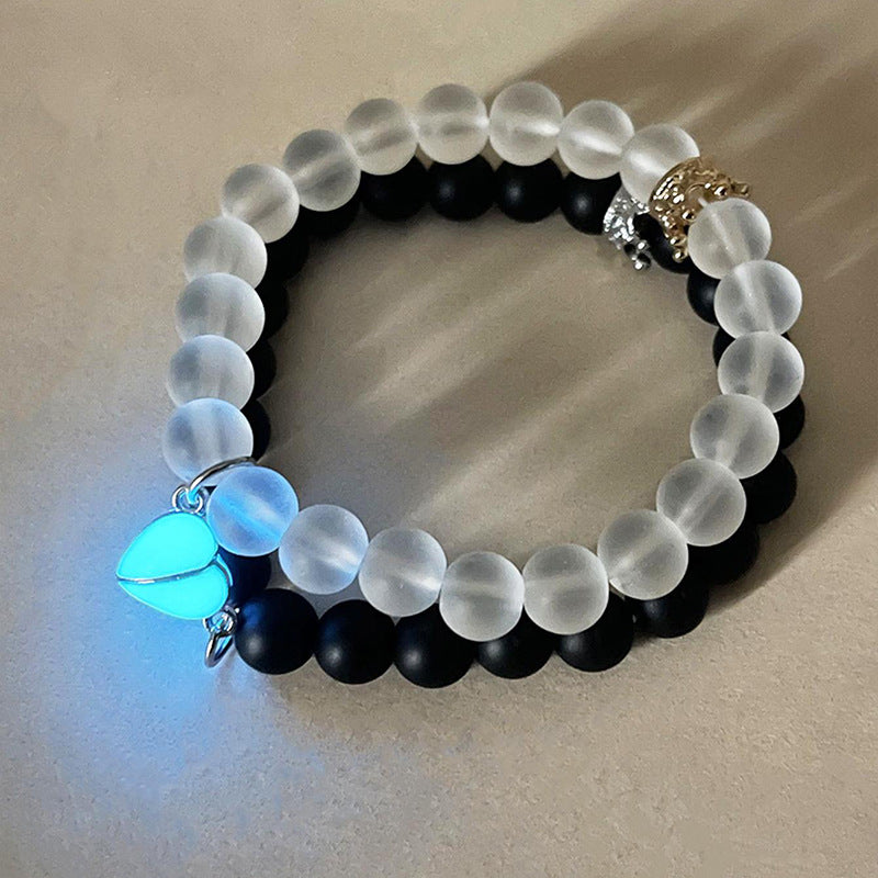 Luminescent Crown Charm Couple Bracelet Set