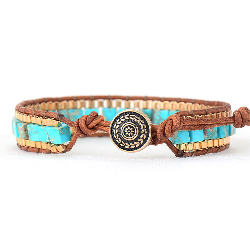 Imperial Stone Woven Leather Bracelet
