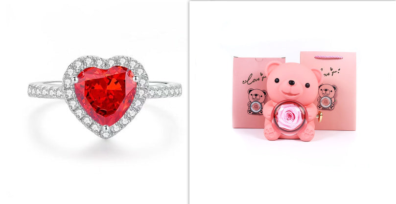 Eternal Rose Teddy Bear Gift Box with Rotating Jewelry Drawer