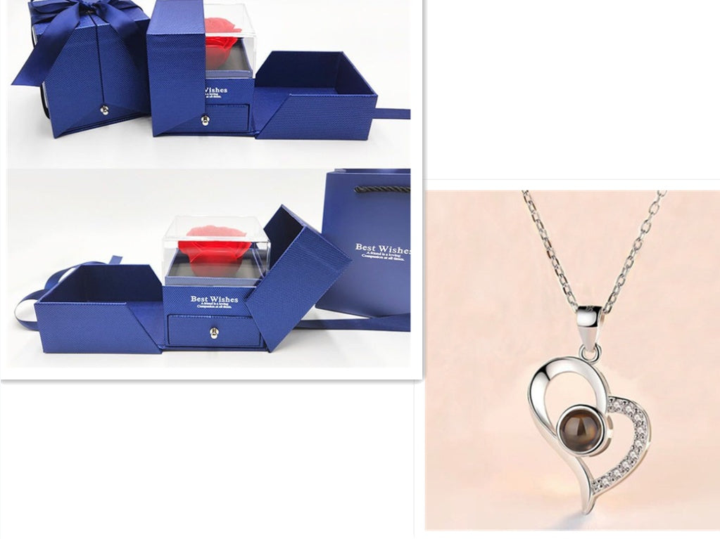 Romantic Rose & Crystal Necklace Gift Set
