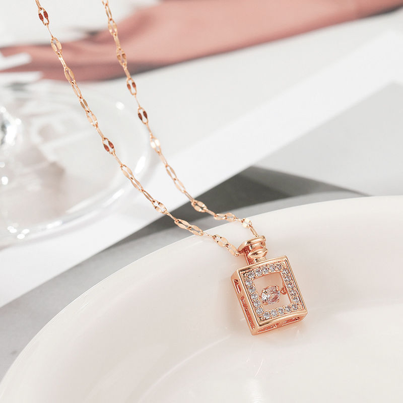 Titanium Steel Perfume Bottle Pendant Necklace - Trendy Zircon Charm
