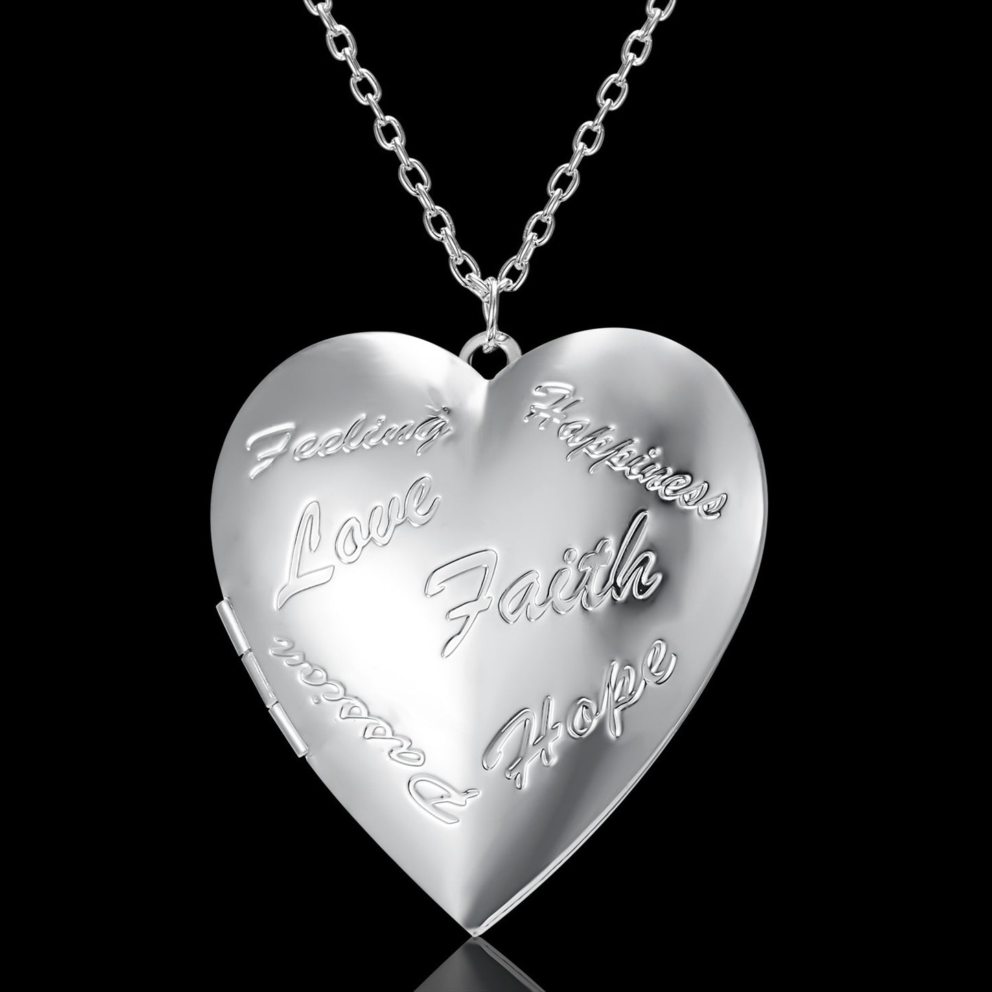Carved Design Love Heart Photo Frame Pendant Necklace - Personalized Family Jewelry