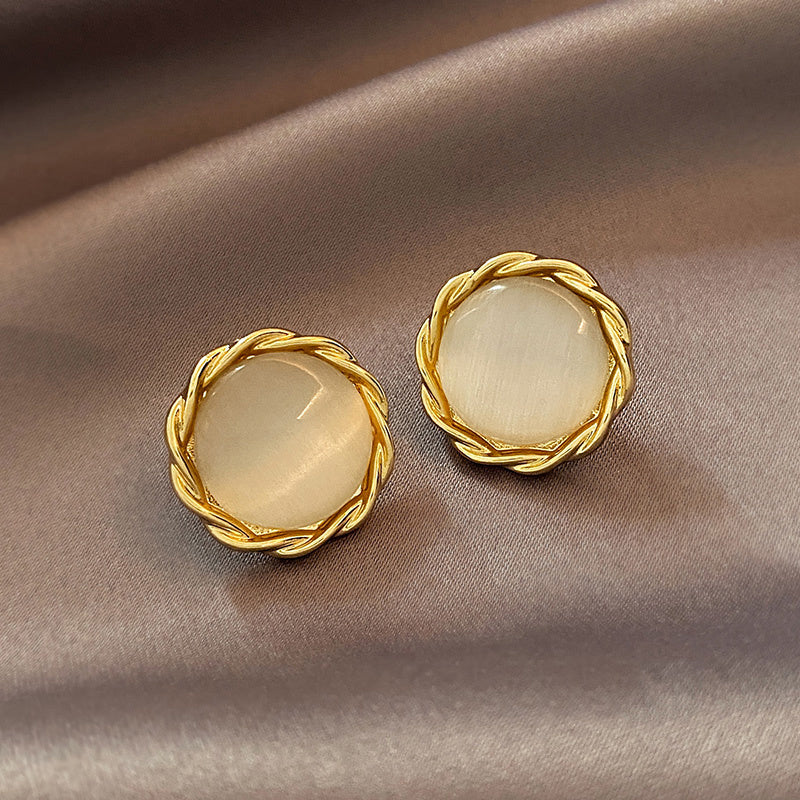 Opal Sun Flower Stud Earrings: Rhinestone & Emerald Cut Enamel