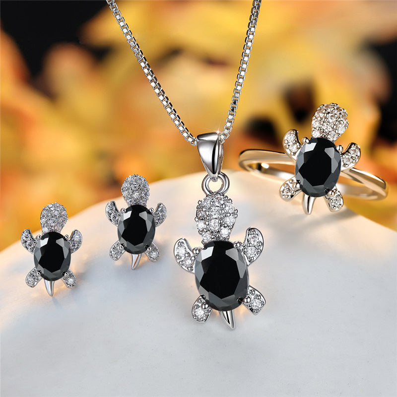 Elegant Oval Zircon Turtle Necklace with Rainbow Stone