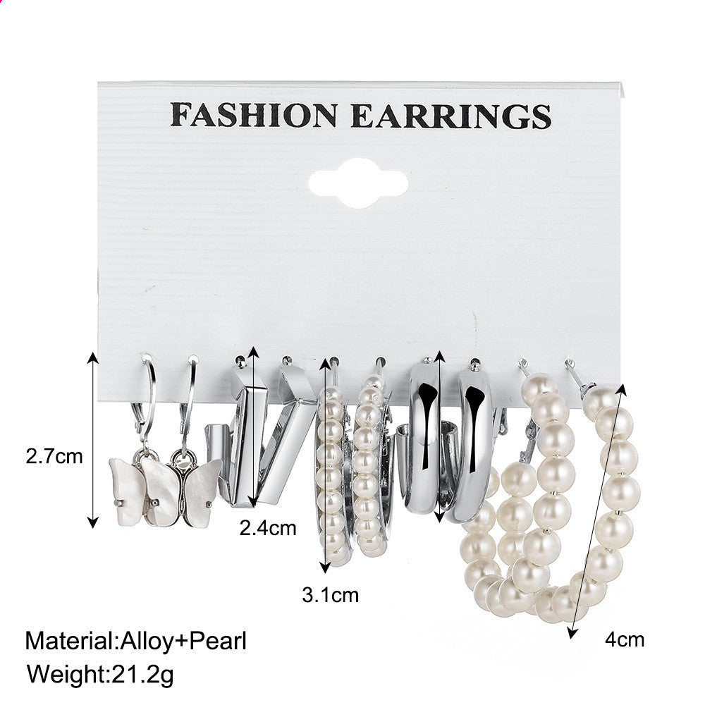 Elegant Butterfly, Pearl, & Silver Plated Earring Set