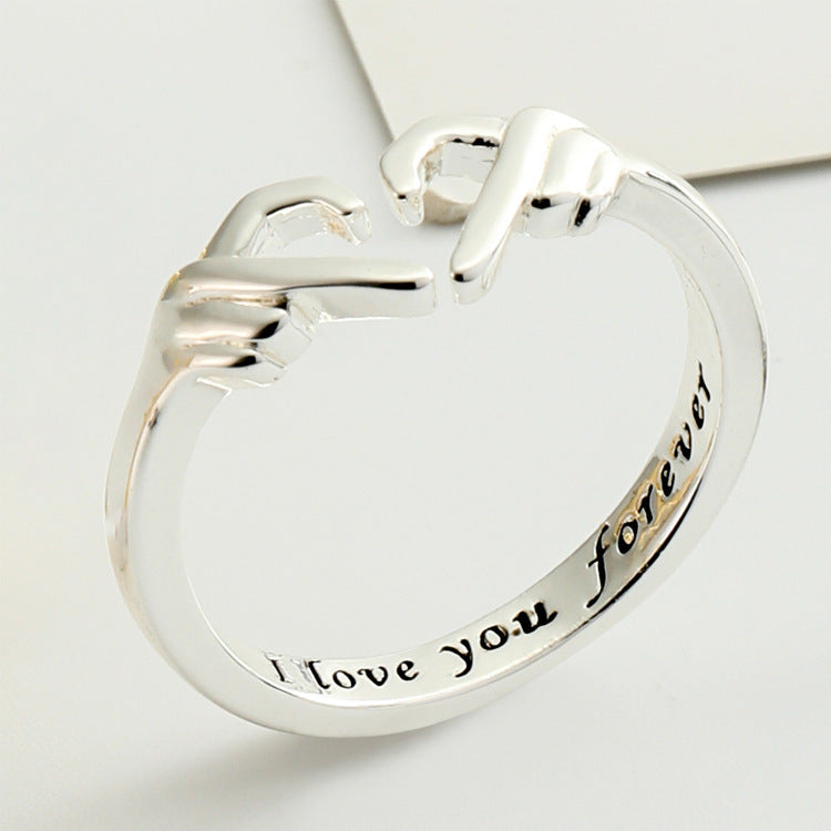 Romantic Heart Hand Hug Fashion Ring