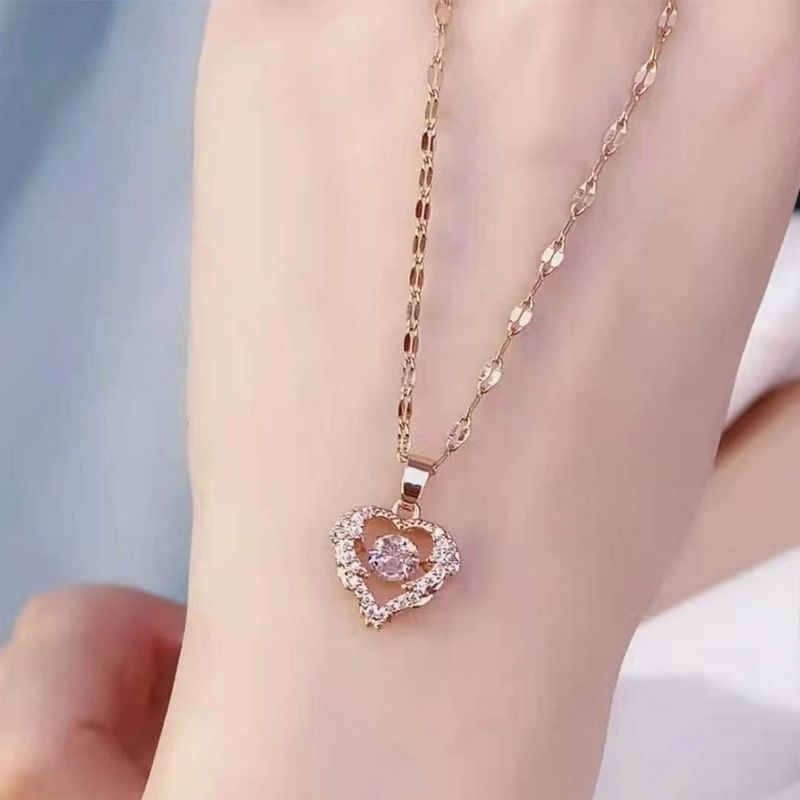 Titanium Steel Perfume Bottle Pendant Necklace - Trendy Zircon Charm