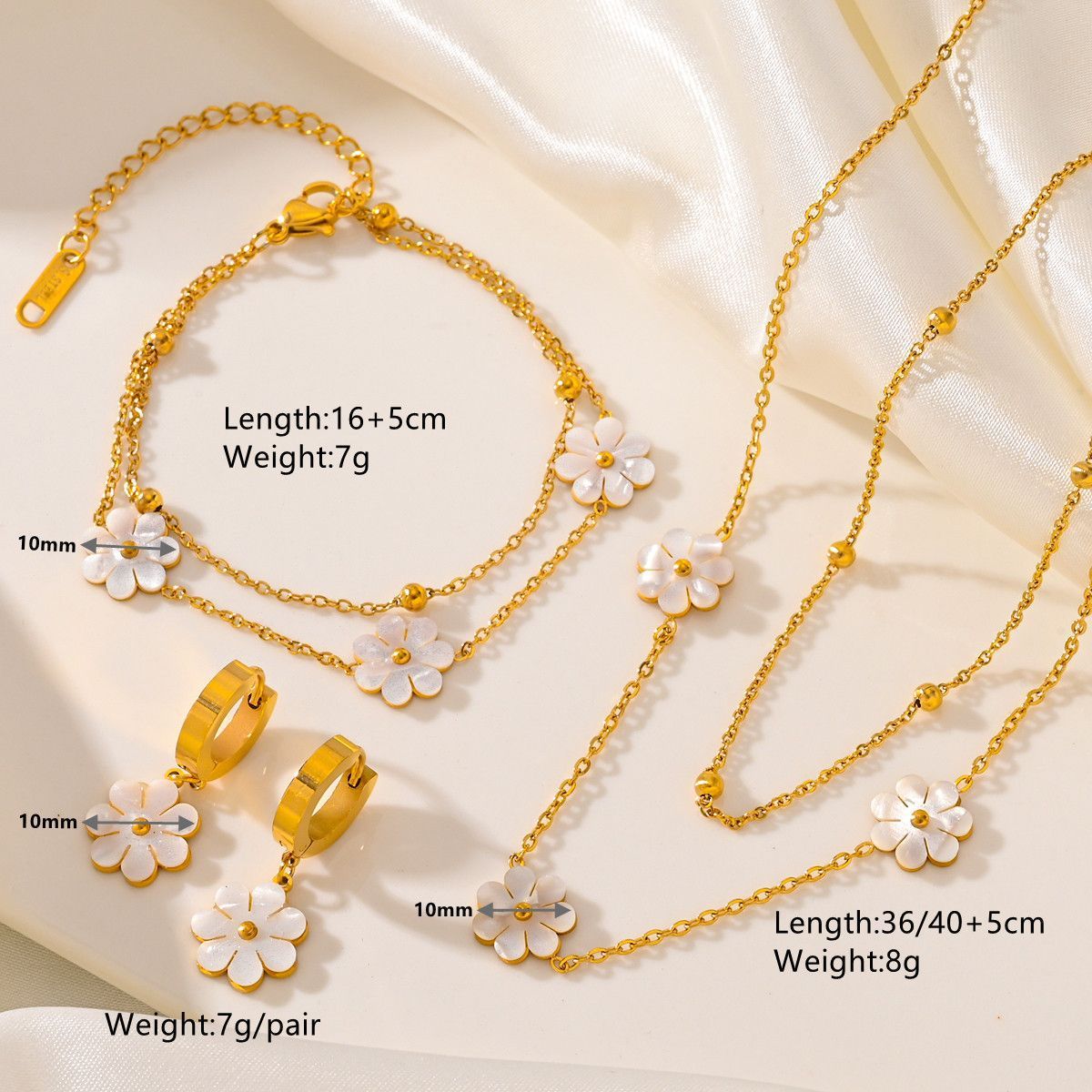 Gold Plated Daisy Flower Titanium Steel Jewelry Set