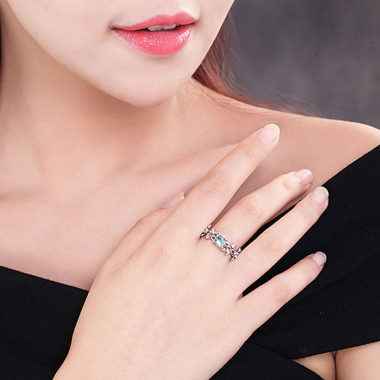 Leaf Design Zircon Princess Ring