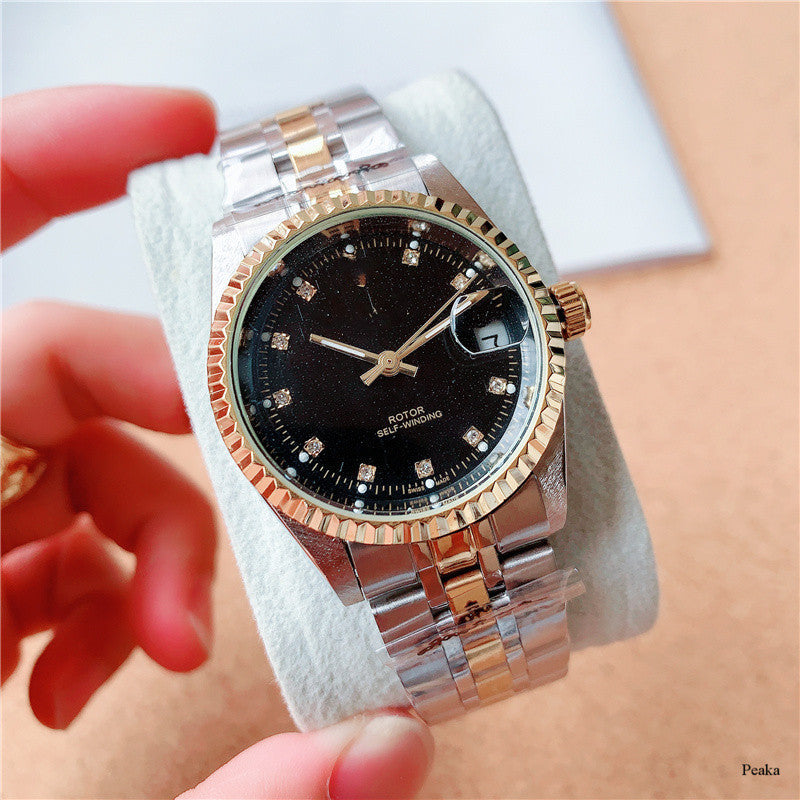 Stainless Steel Mechanical Watch for Men: Calendar & 24-Hour Display