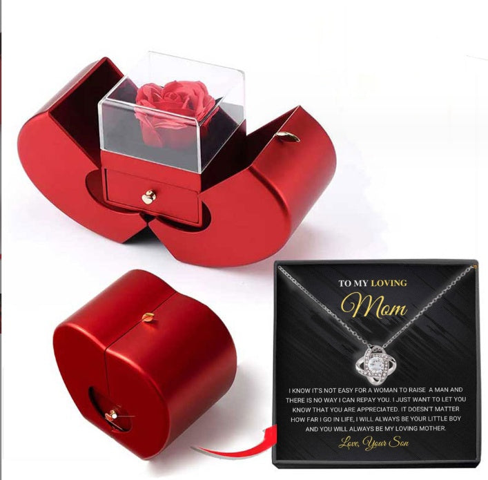 Red Apple Jewelry Box Set - Eternal Rose & Necklace Christmas Gift