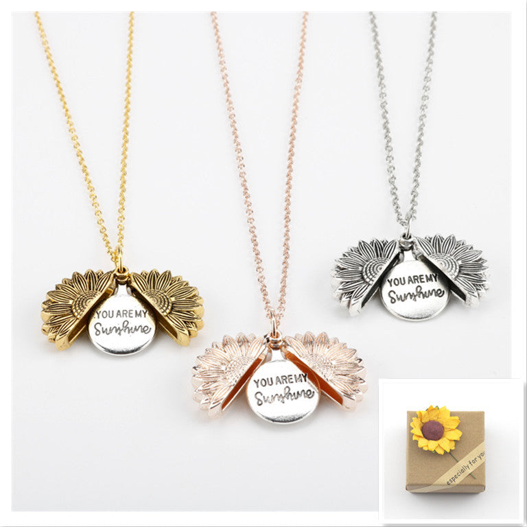Sunflower Pendant Necklace with Engraved Message