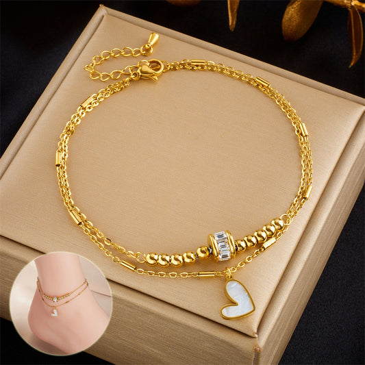 Boho Heart Tassel Double Layer Anklet
