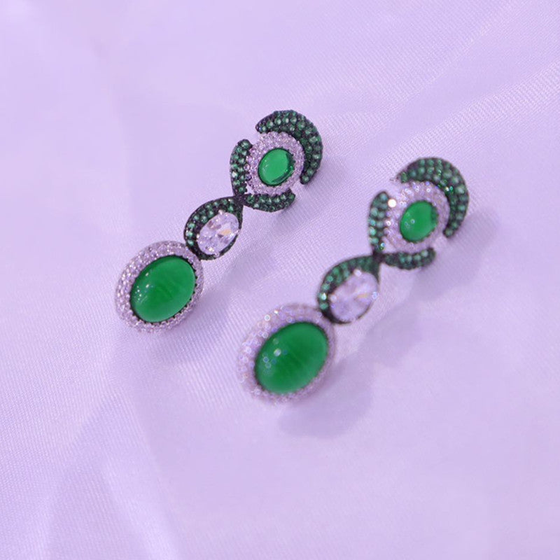 Vintage-Inspired Sterling Silver Floral & Faux Emerald Earrings