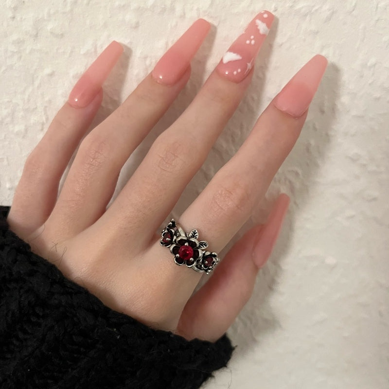 Vintage Red Zircon Floral Fashion Ring