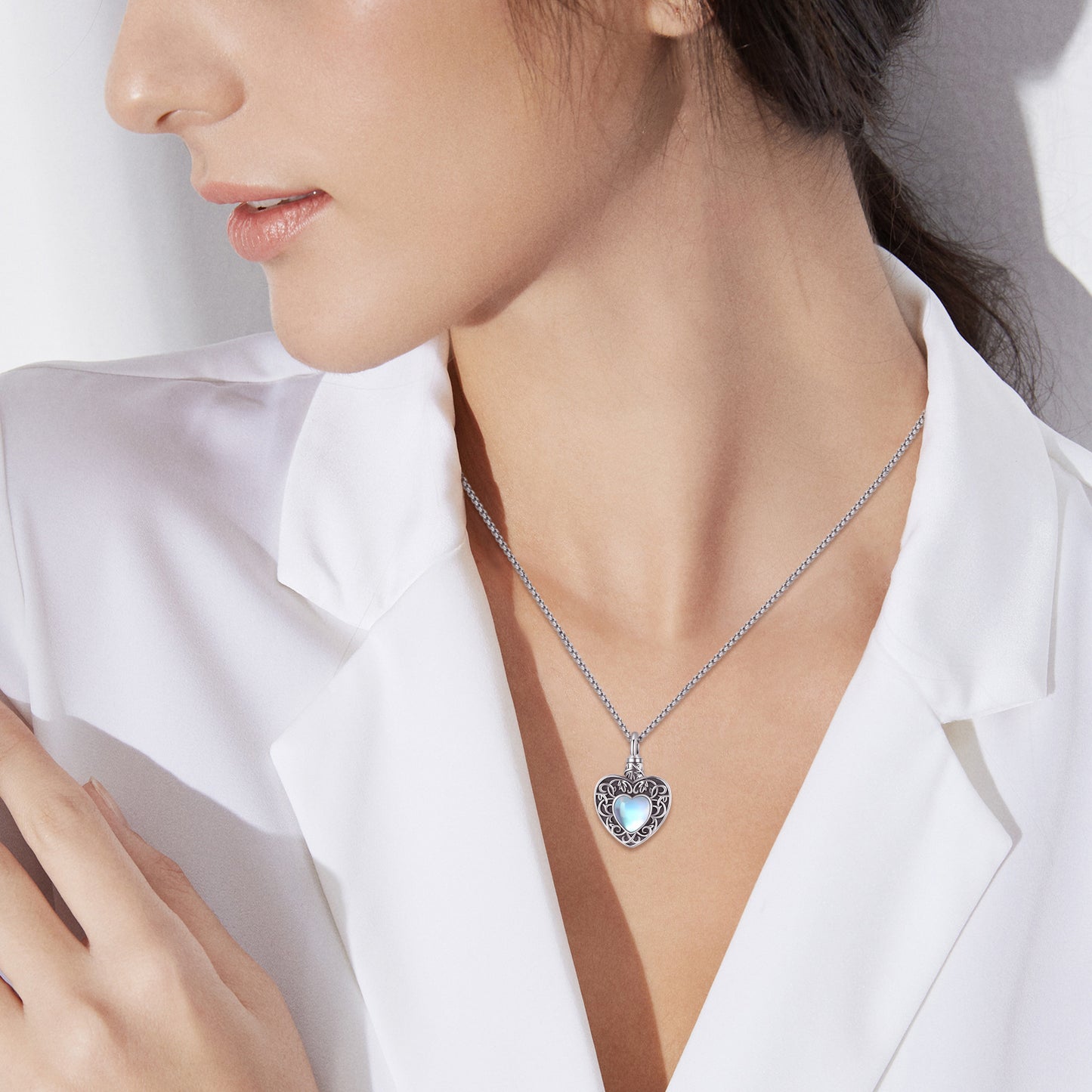 Cremation Ash Urn Moonstone Heart Necklace 925 Silver